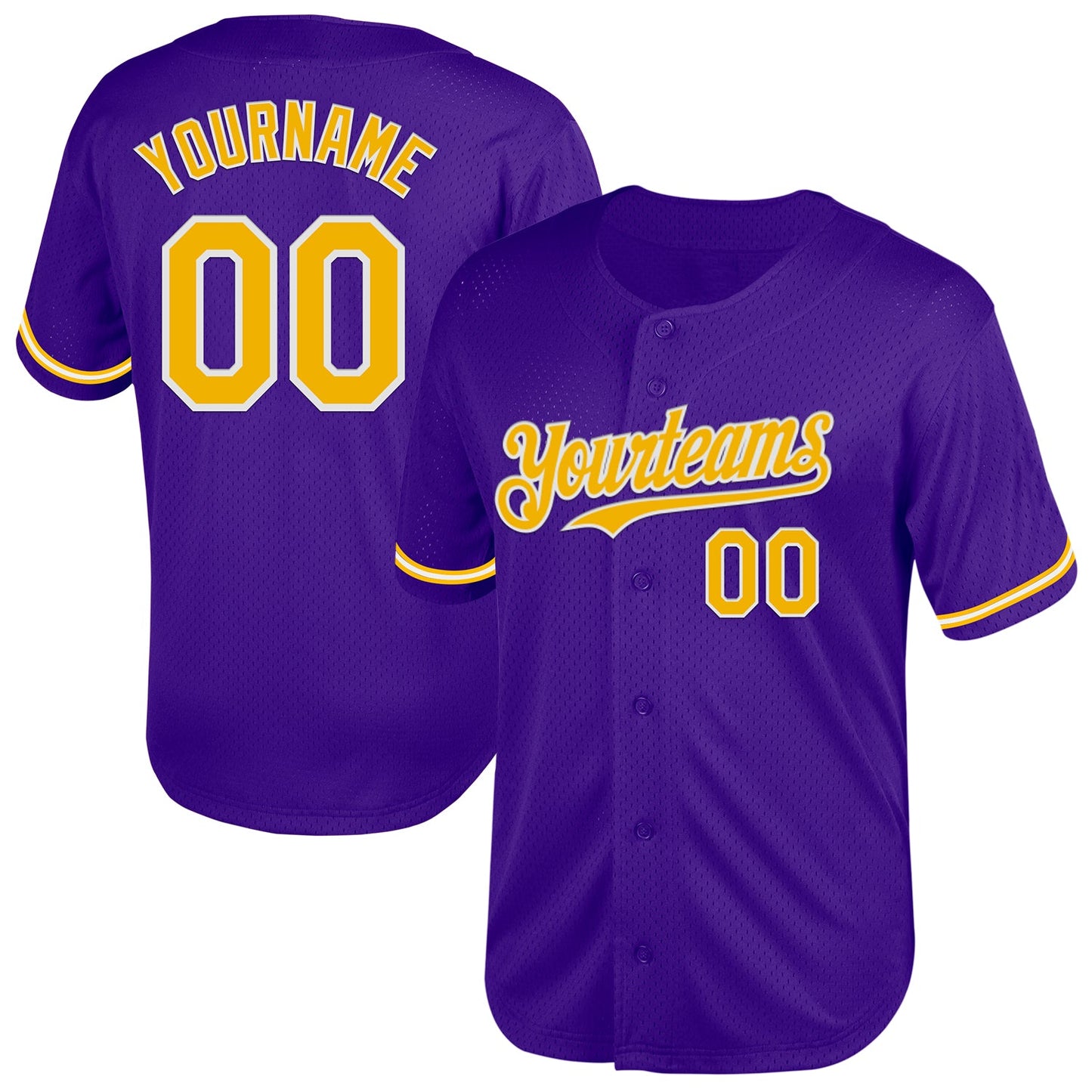 Custom Purple Gold-White Mesh Authentic Throwback Baseball Jersey - Main View