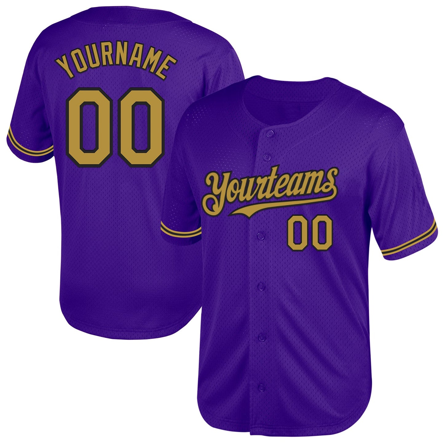 Custom Purple Old Gold-Black Mesh Authentic Throwback Baseball Jersey - Main View