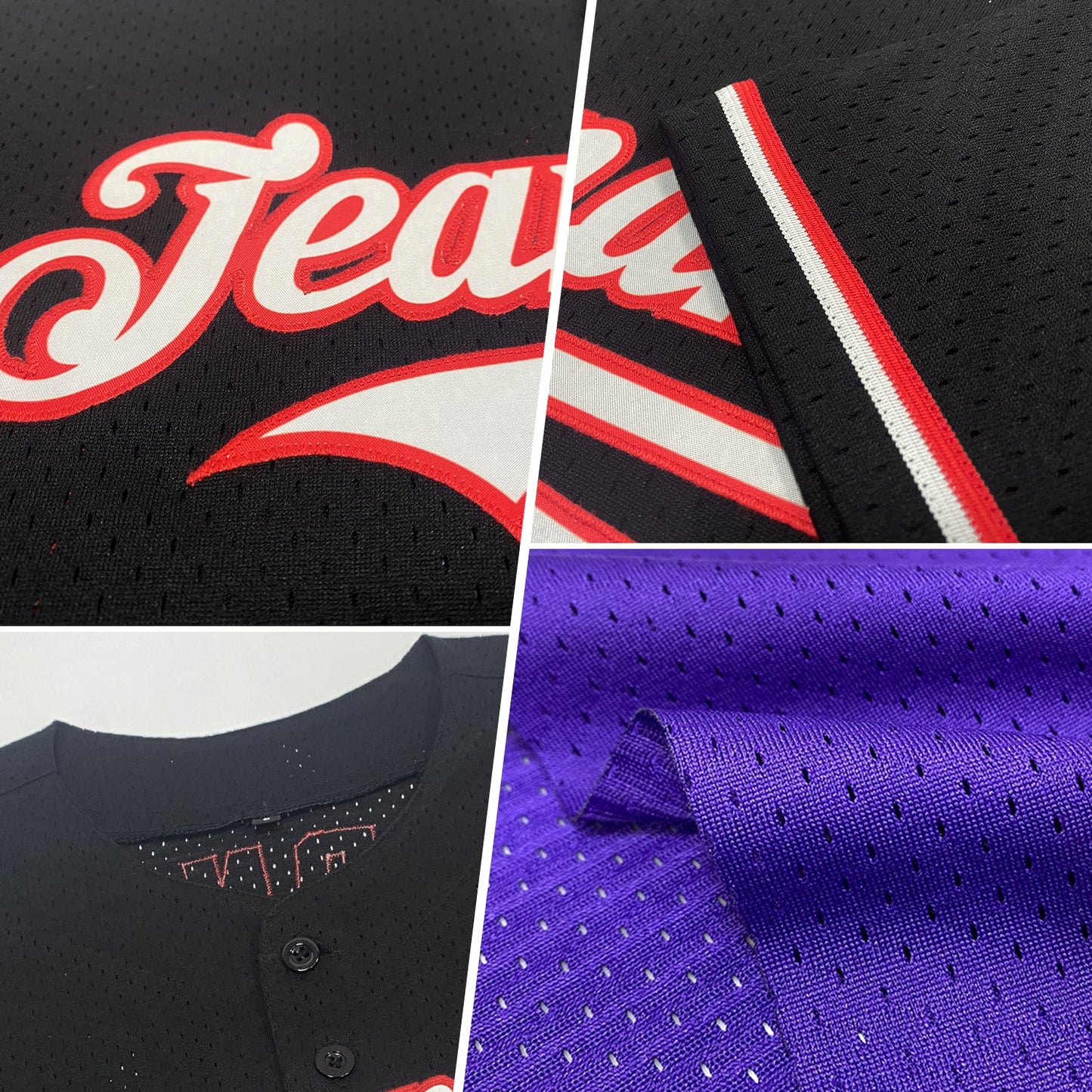 Custom Purple Black-Gray Mesh Authentic Throwback Baseball Jersey view 2
