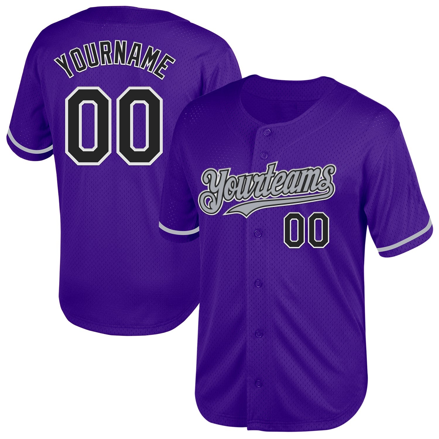 Custom Purple Black-Gray Mesh Authentic Throwback Baseball Jersey - Main View