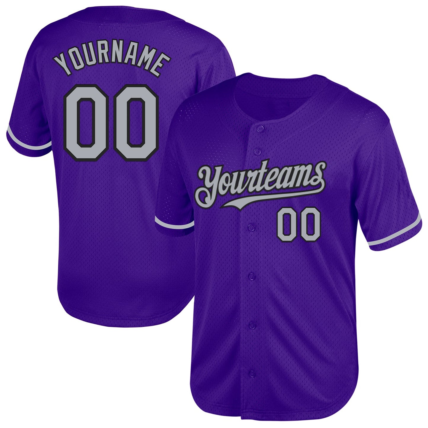 Custom Purple Gray-Black Mesh Authentic Throwback Baseball Jersey - Main View