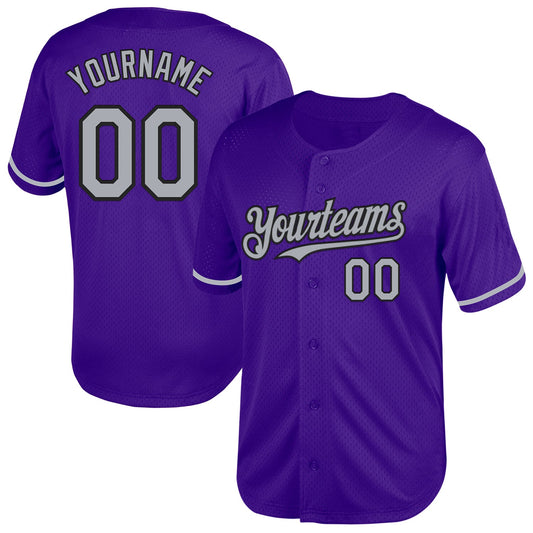 Custom Purple Gray-Black Mesh Authentic Throwback Baseball Jersey - Main View