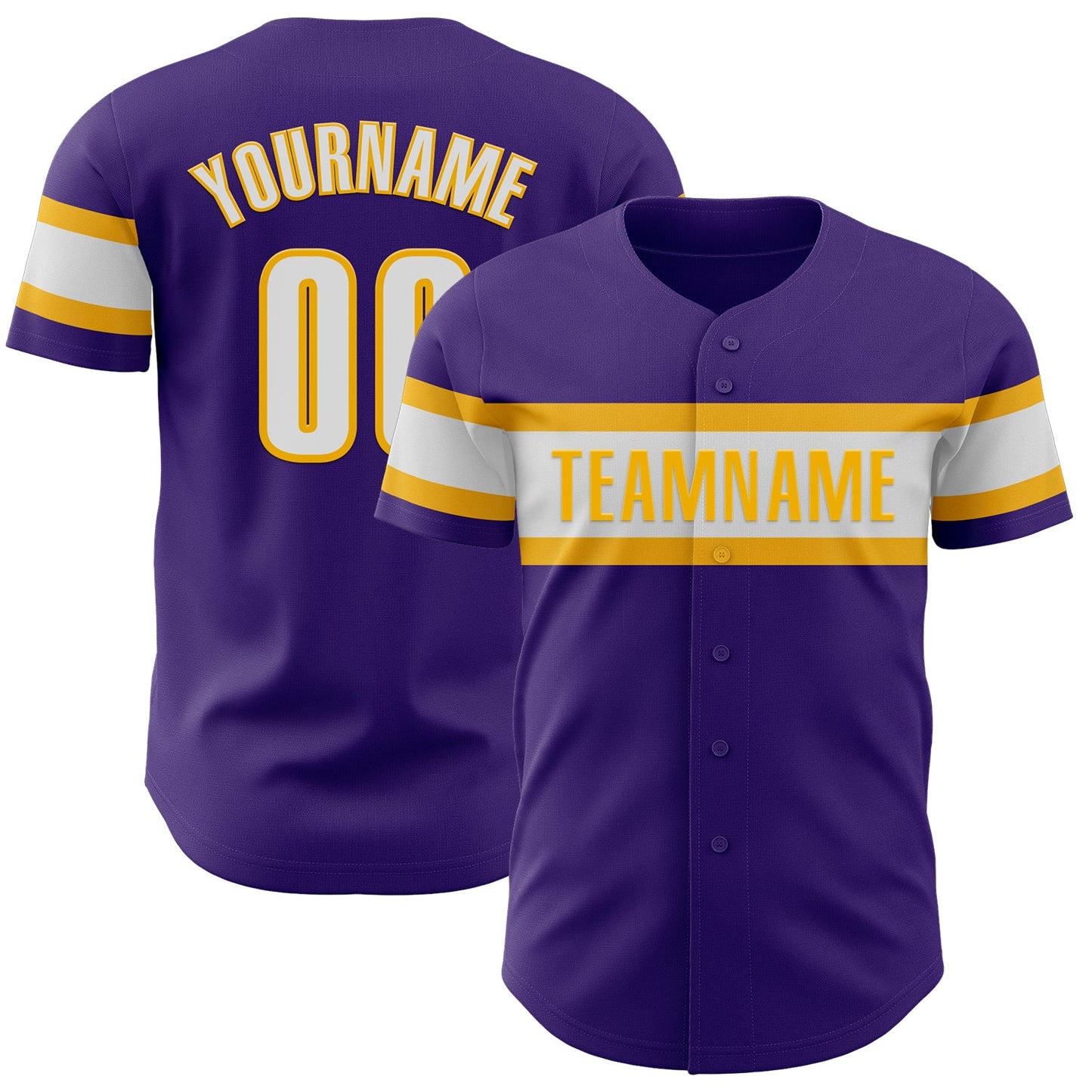Custom Purple White-Gold Authentic Baseball Jersey - Main View