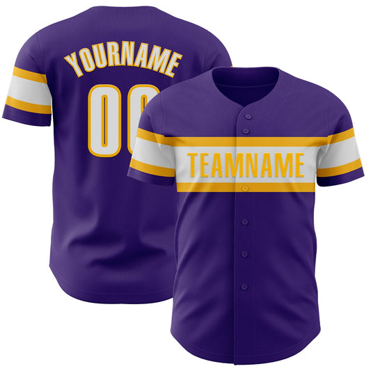 Custom Purple White-Gold Authentic Baseball Jersey - Main View