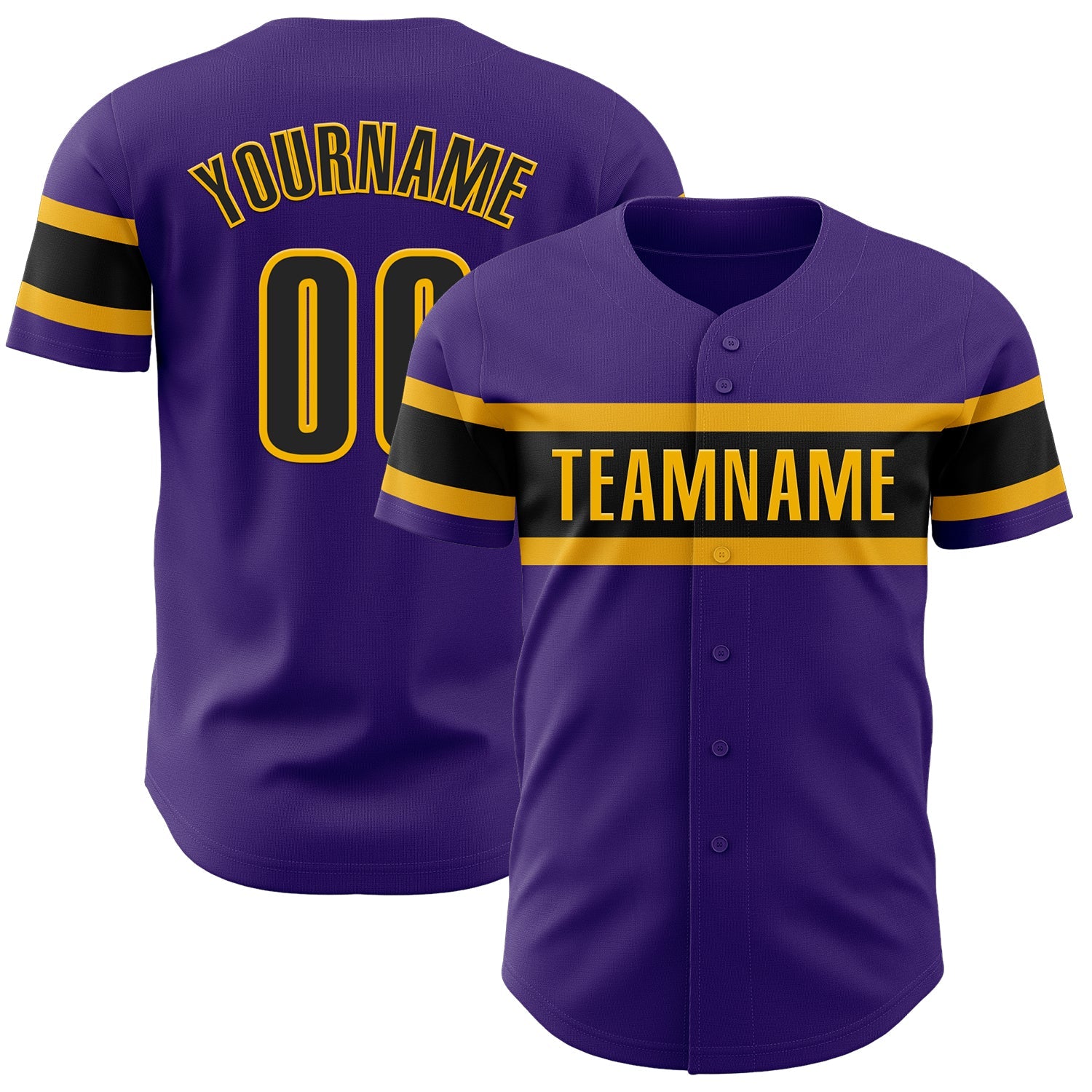 Custom Purple Black-Gold Authentic Baseball Jersey - Main View