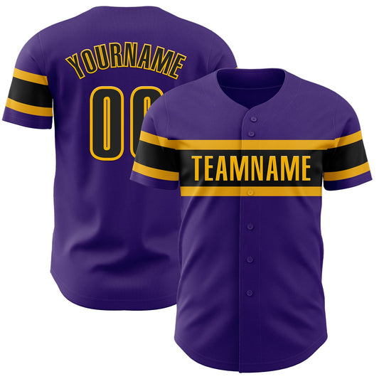 Custom Purple Black-Gold Authentic Baseball Jersey - Main View