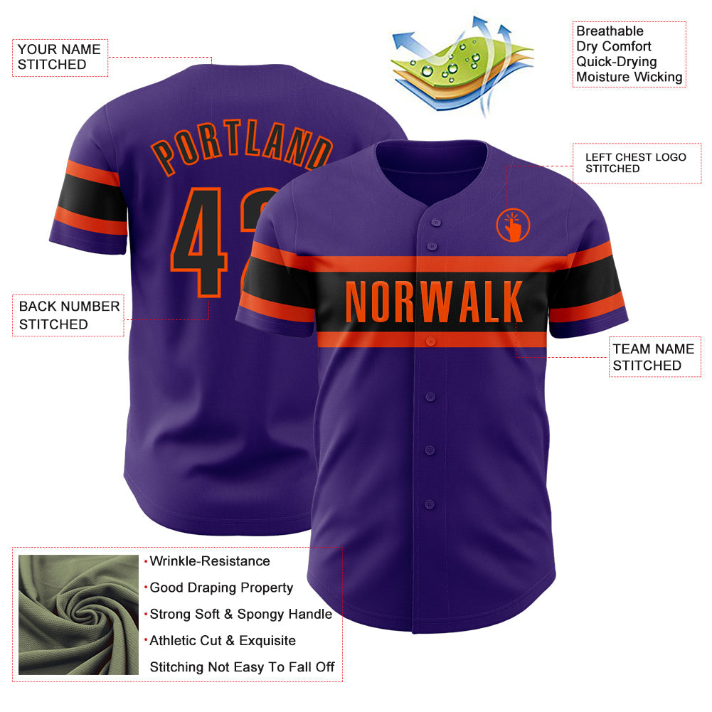 Custom Purple Black-Orange Authentic Baseball Jersey view 3