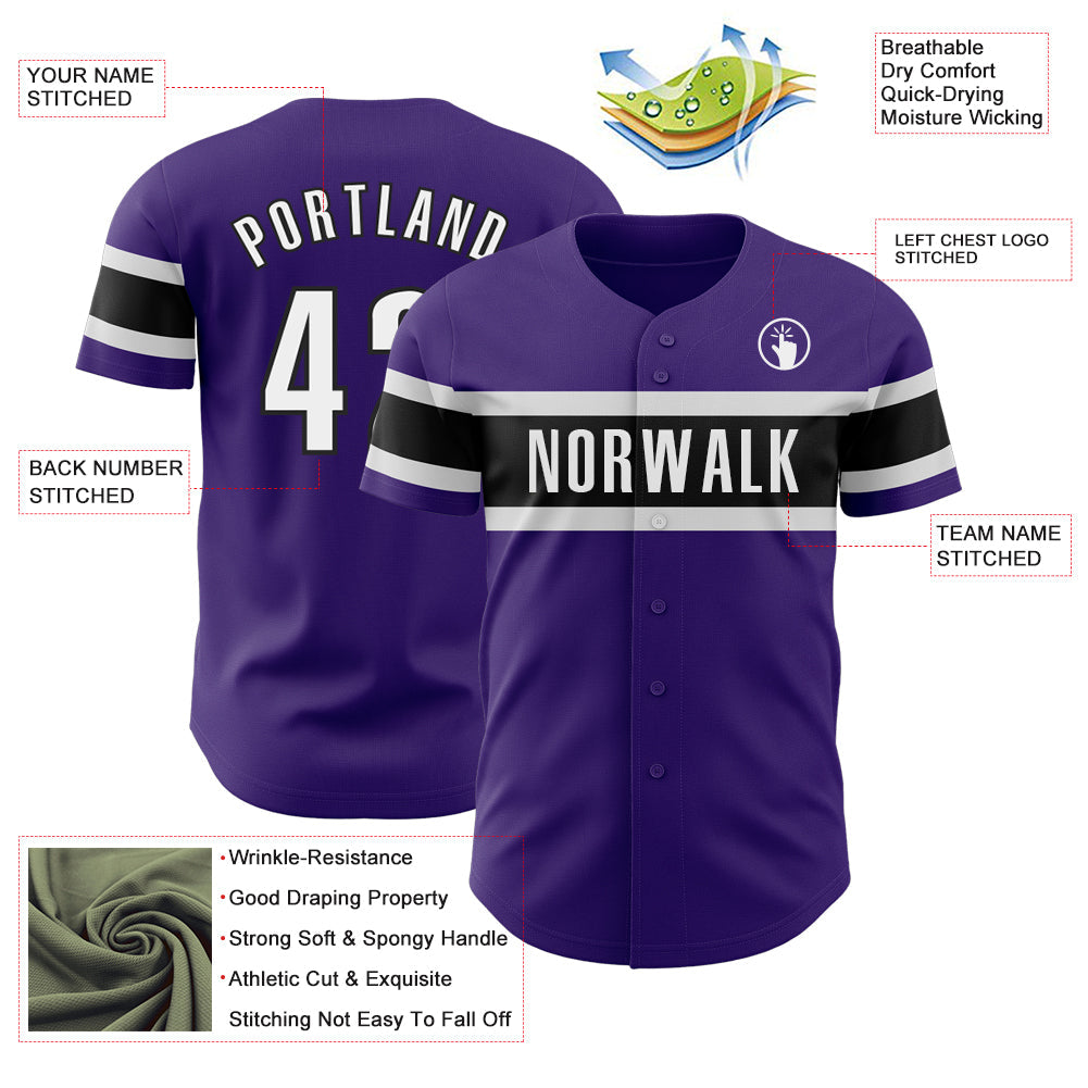 Custom Purple White-Black Authentic Baseball Jersey view 3
