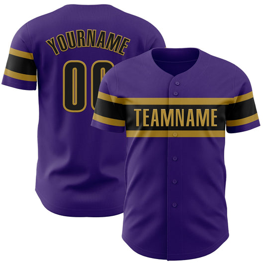 Custom Purple Black-Old Gold Authentic Baseball Jersey - Main View