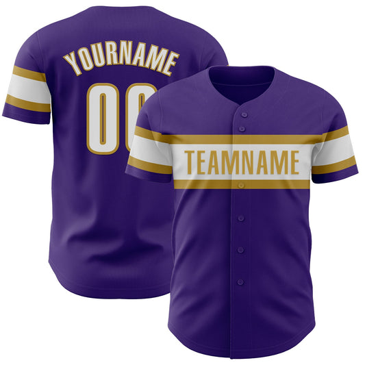 Custom Purple White-Old Gold Authentic Baseball Jersey - Main View