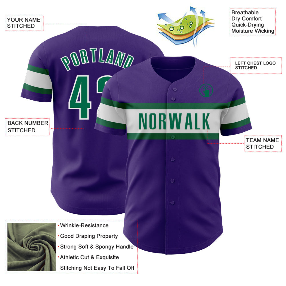 Custom Purple Kelly Green-White Authentic Baseball Jersey view 3