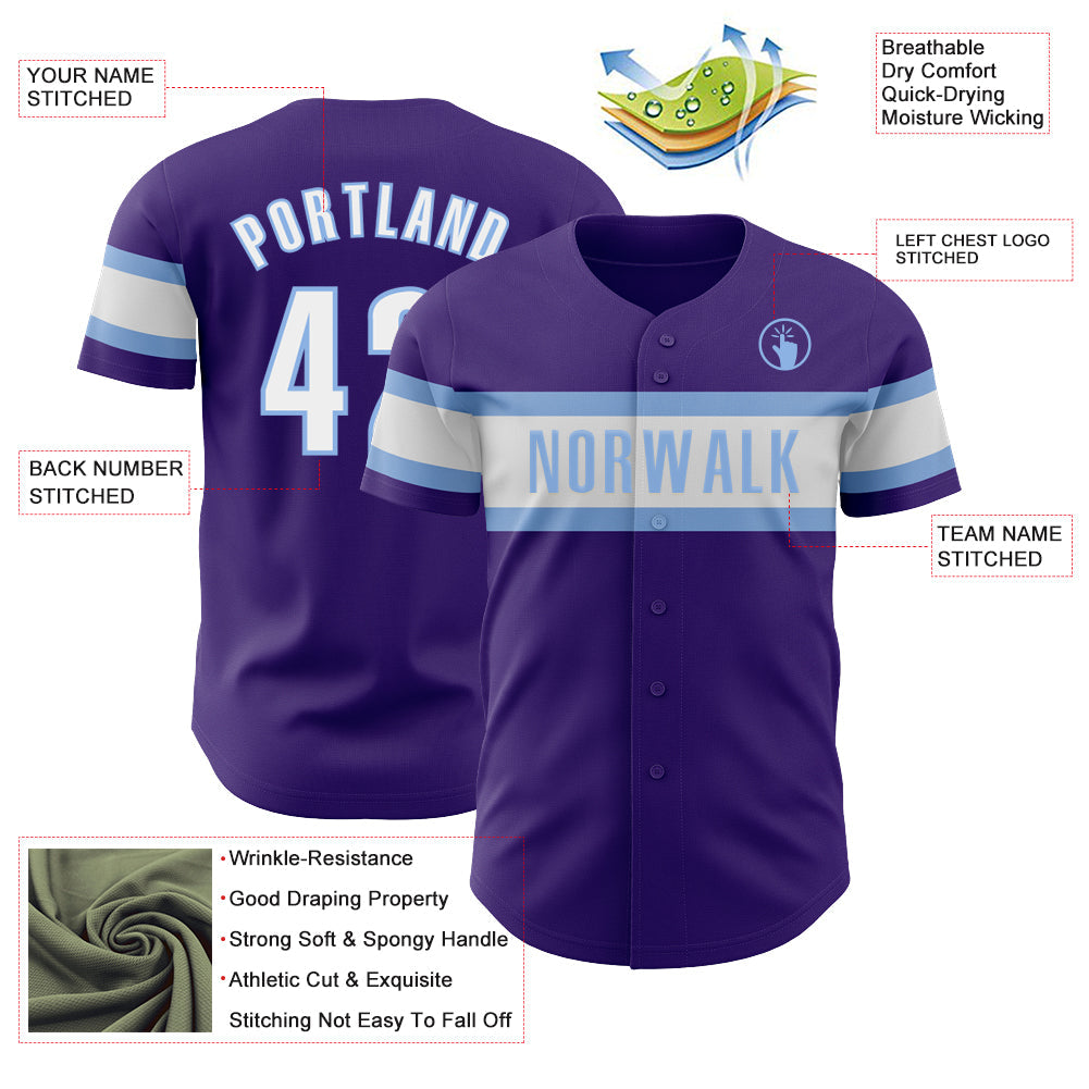 Custom Purple White-Light Blue Authentic Baseball Jersey view 3