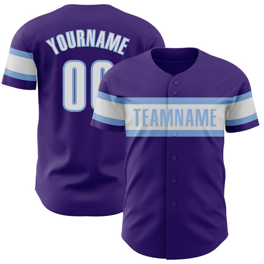 Custom Purple White-Light Blue Authentic Baseball Jersey - Main View