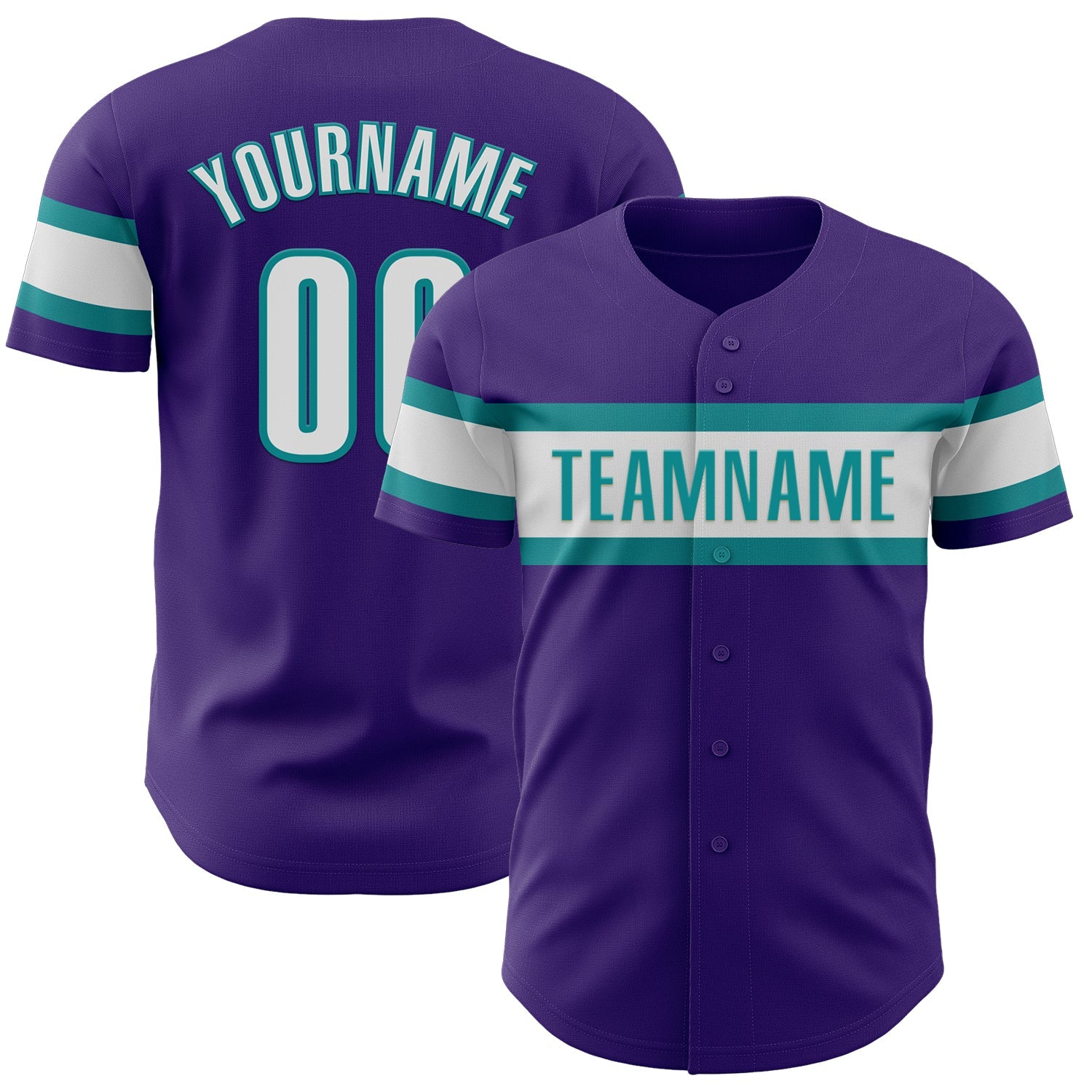 Custom Purple White-Teal Authentic Baseball Jersey - Main View