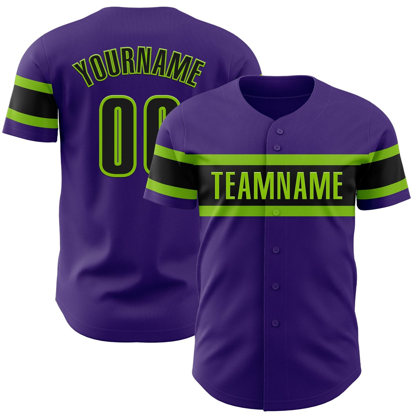 Custom Purple Black-Neon Green Authentic Baseball Jersey - Main View