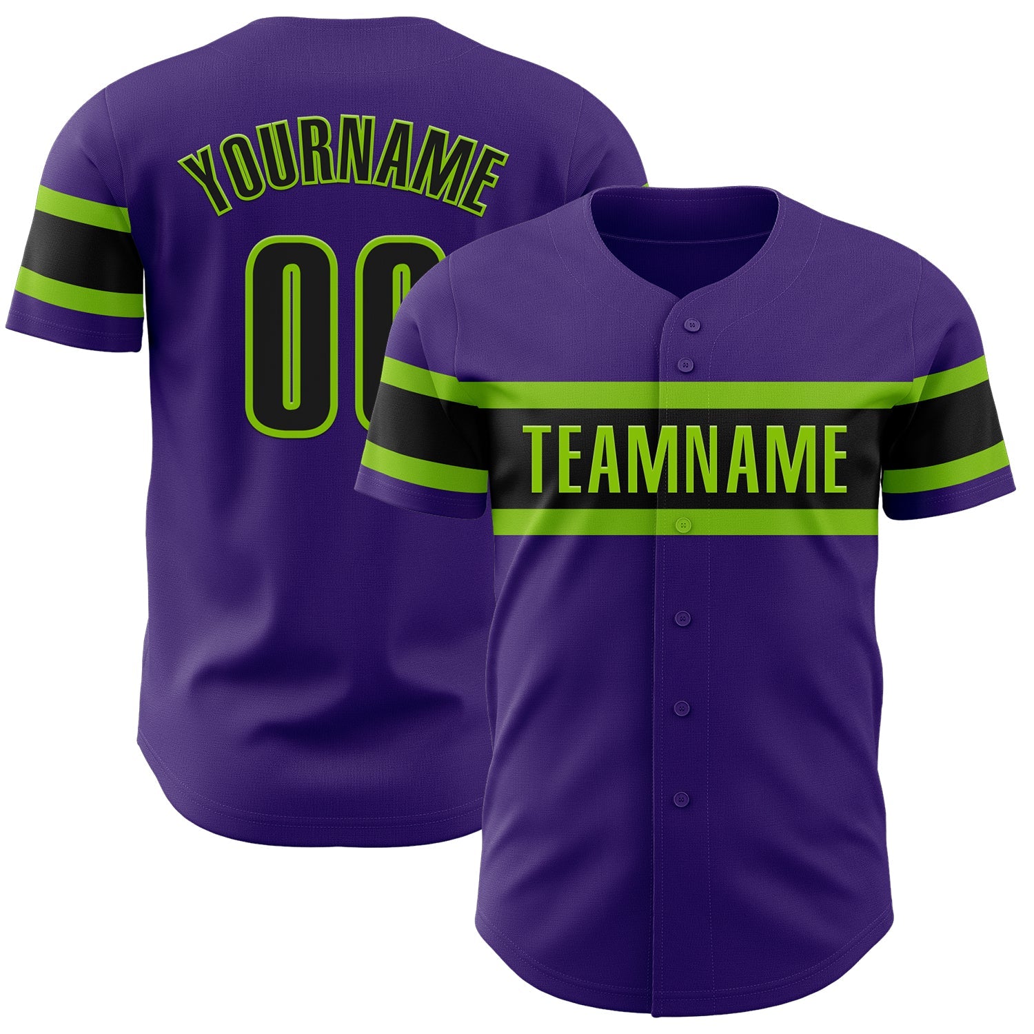 Custom Purple Black-Neon Green Authentic Baseball Jersey - Main View