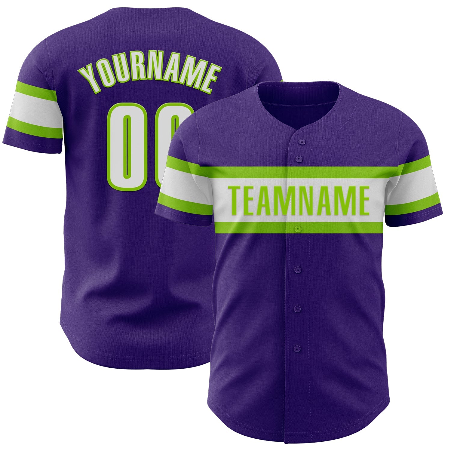 Custom Purple White-Neon Green Authentic Baseball Jersey - Main View
