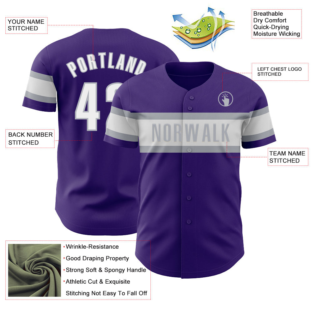 Custom Purple White-Gray Authentic Baseball Jersey view 3