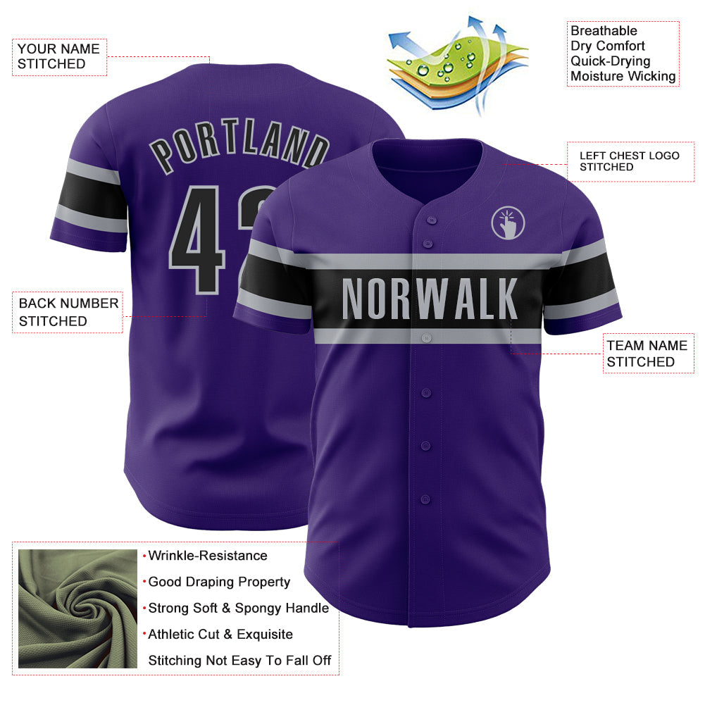 Custom Purple Black-Gray Authentic Baseball Jersey view 3
