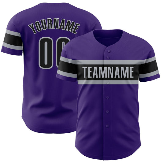 Custom Purple Black-Gray Authentic Baseball Jersey - Main View