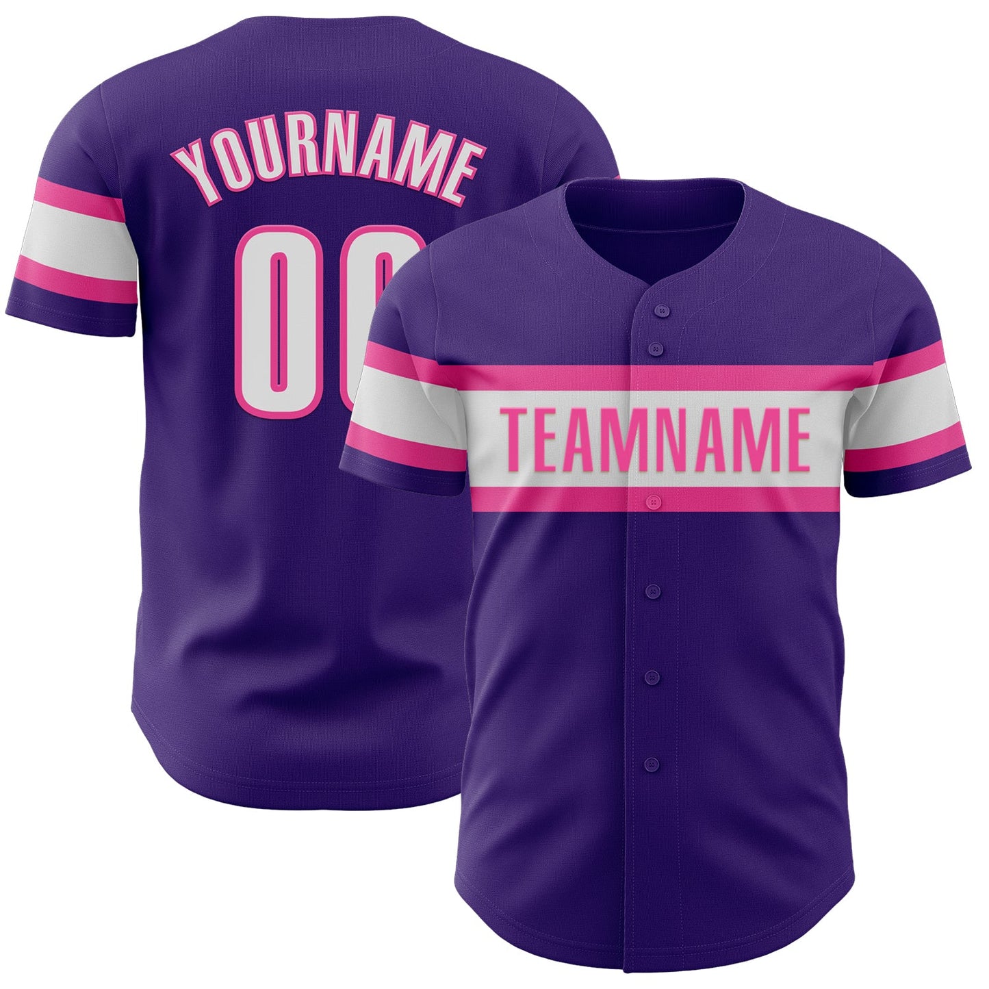 Custom Purple White-Pink Authentic Baseball Jersey - Main View