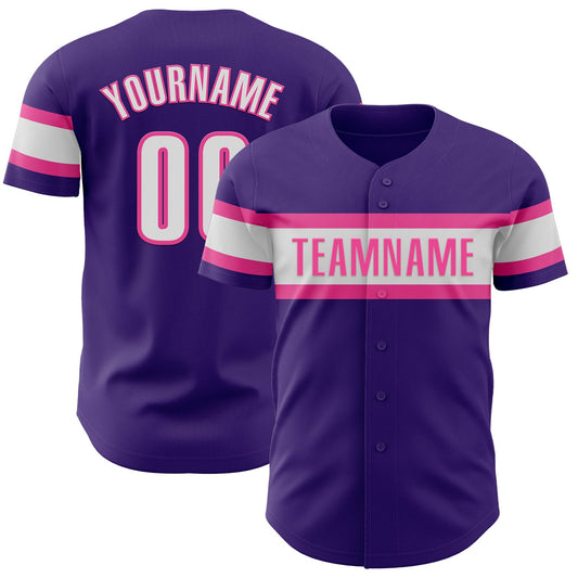 Custom Purple White-Pink Authentic Baseball Jersey - Main View