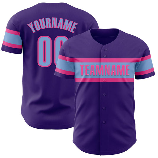 Custom Purple Light Blue-Pink Authentic Baseball Jersey - Main View