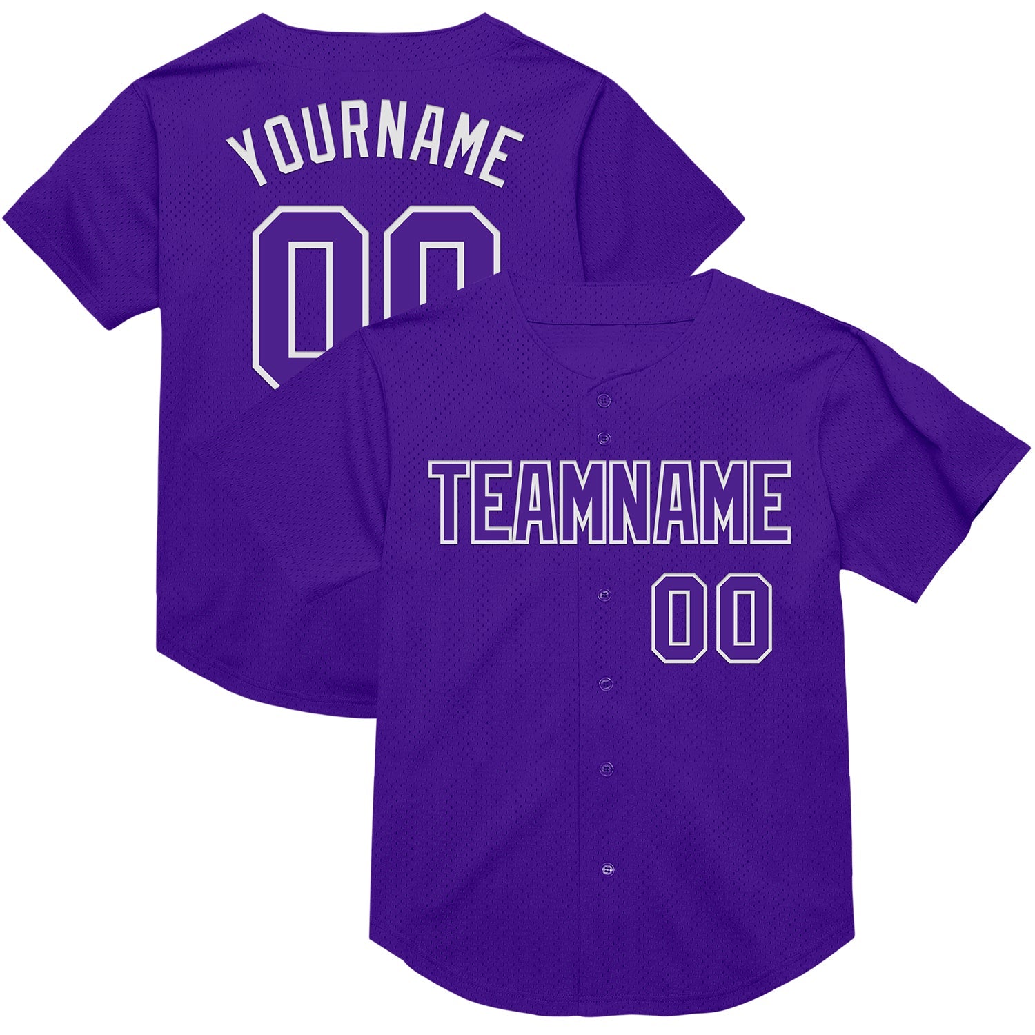Custom Purple White Mesh Authentic Throwback Baseball Jersey - Main View