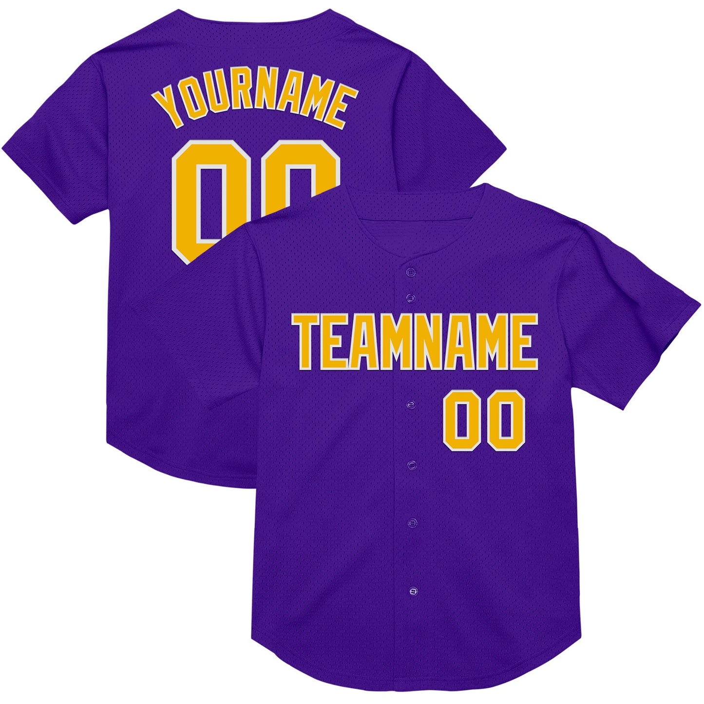 Custom Purple Gold-White Mesh Authentic Throwback Baseball Jersey - Main View