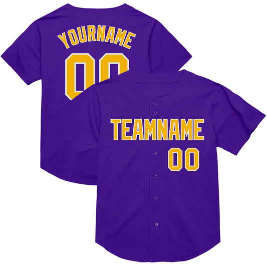 Custom Purple Gold-White Mesh Authentic Throwback Baseball Jersey - Main View