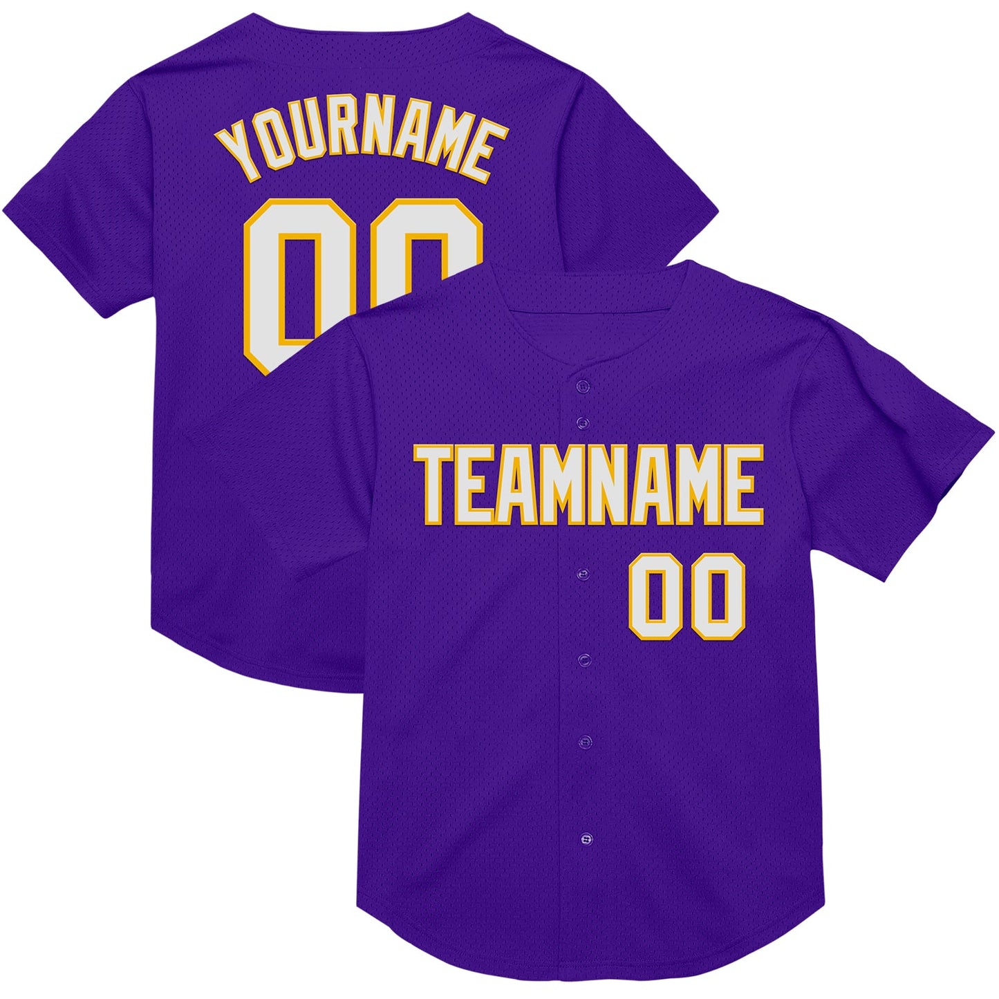Custom Purple White-Gold Mesh Authentic Throwback Baseball Jersey - Main View