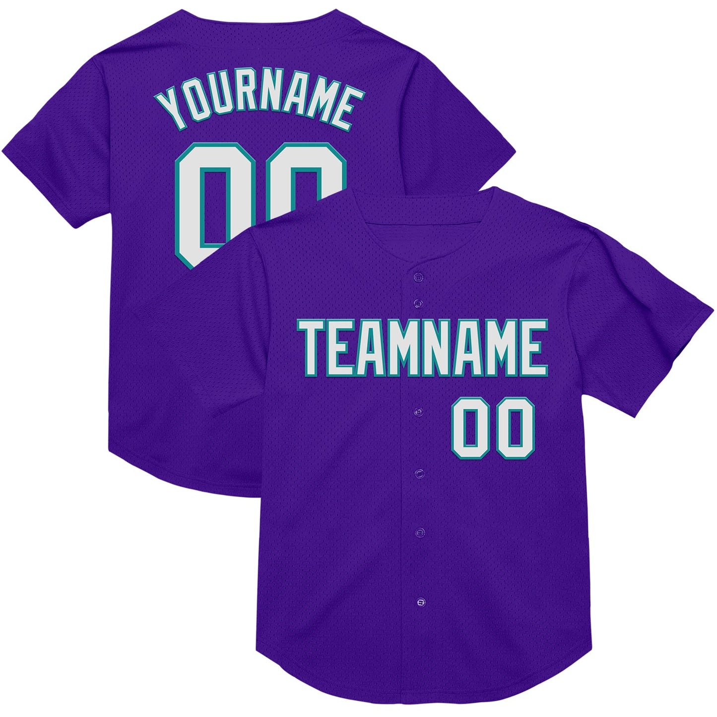 Custom Purple White-Teal Mesh Authentic Throwback Baseball Jersey - Main View