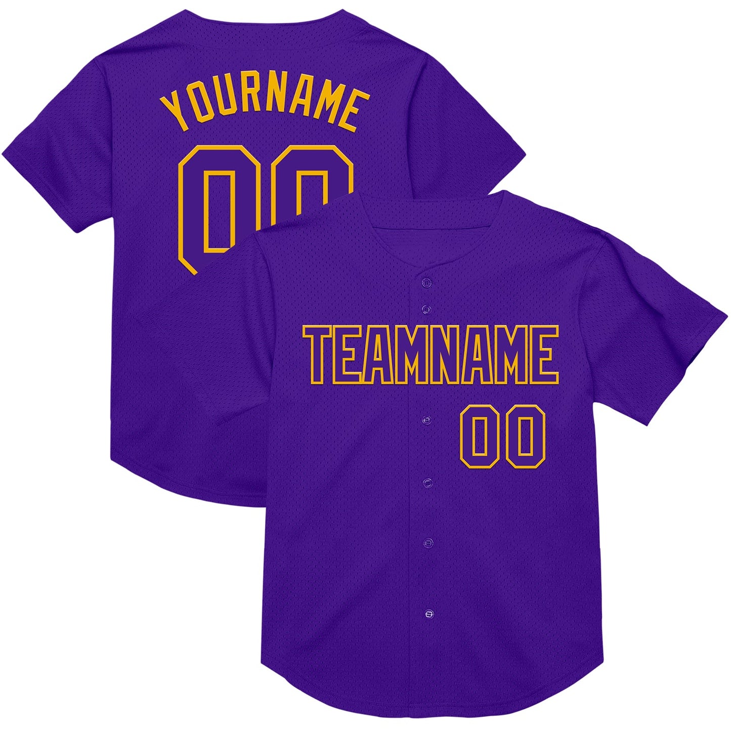 Custom Purple Gold Mesh Authentic Throwback Baseball Jersey - Main View