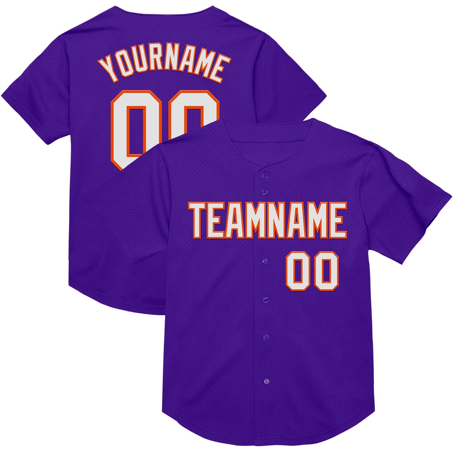 Custom Purple White-Orange Mesh Authentic Throwback Baseball Jersey - Main View