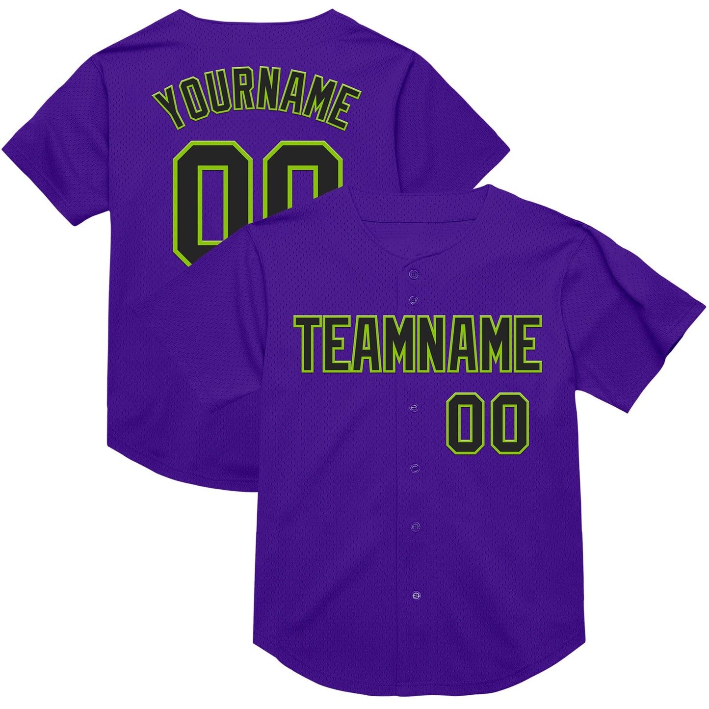 Custom Purple Black-Neon Green Mesh Authentic Throwback Baseball Jersey - Main View