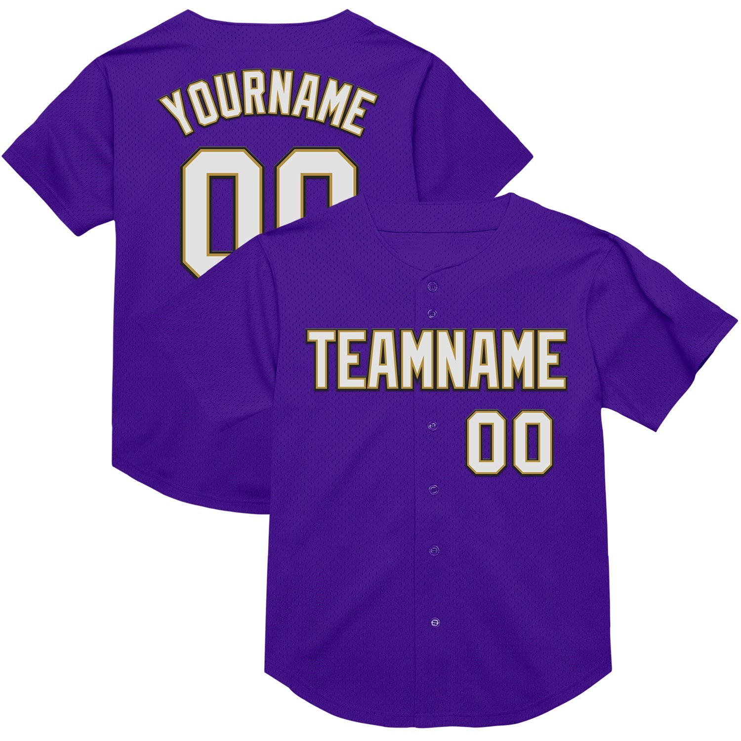 Custom Purple Old Gold-Black Mesh Authentic Throwback Baseball Jersey - Main View