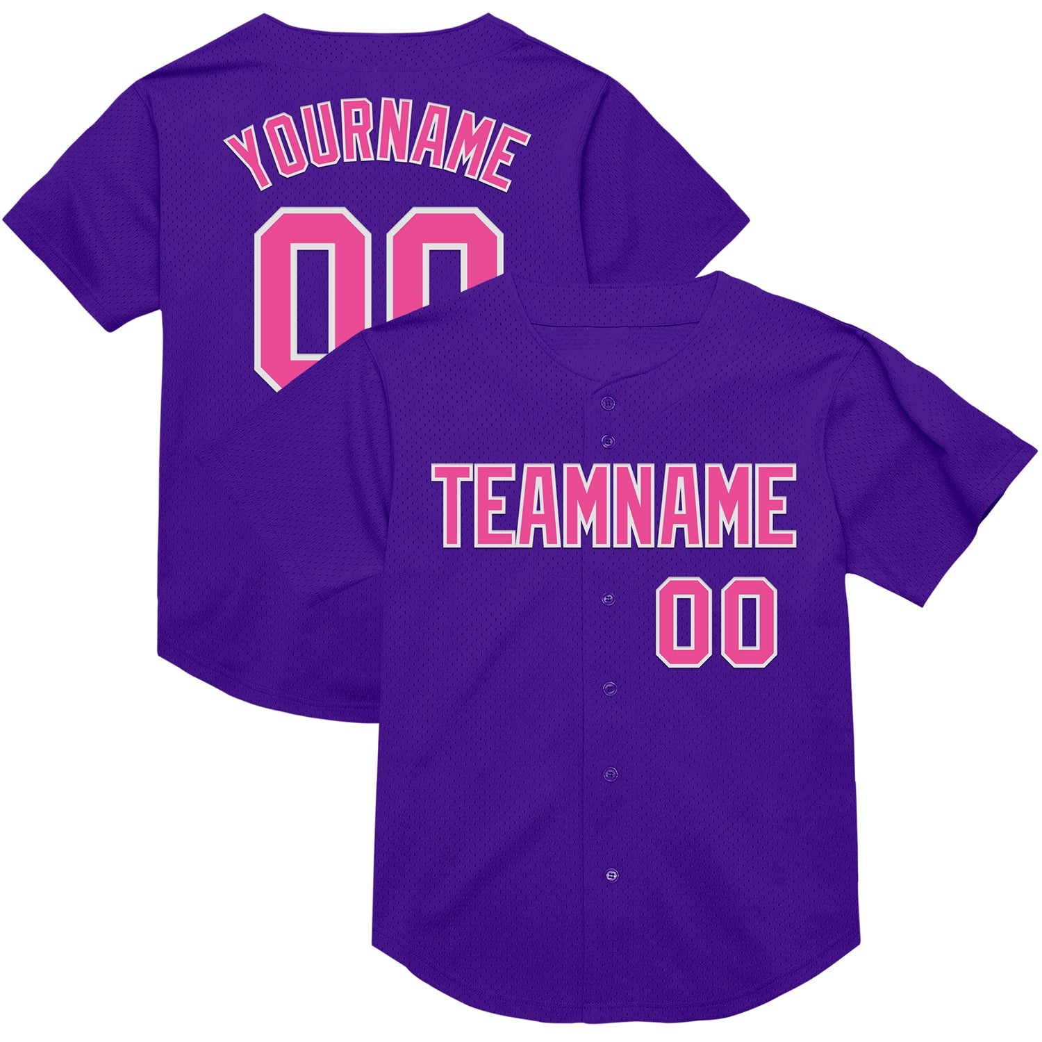 Custom Purple Pink-White Mesh Authentic Throwback Baseball Jersey - Main View