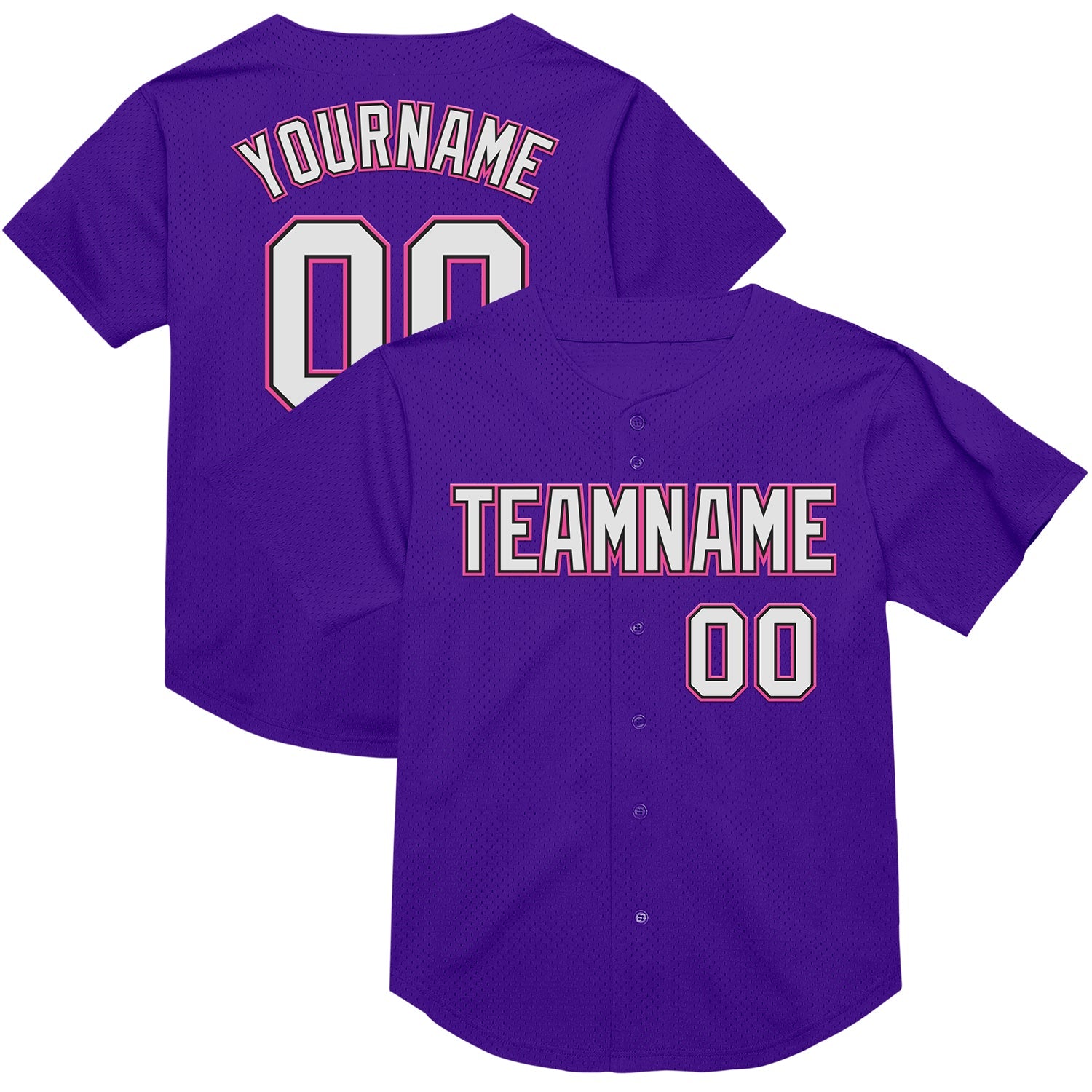 Custom Purple Black-Pink Mesh Authentic Throwback Baseball Jersey - Main View