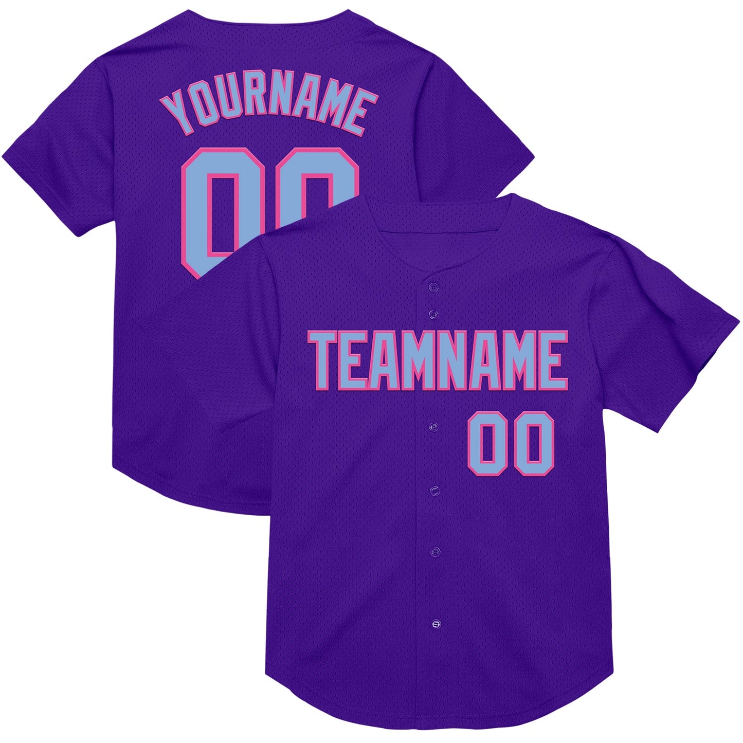 Custom Purple Light Blue-Pink Mesh Authentic Throwback Baseball Jersey - Main View