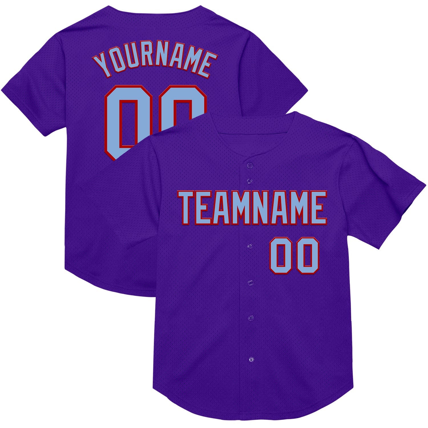 Custom Purple Light Blue-Red Mesh Authentic Throwback Baseball Jersey - Main View