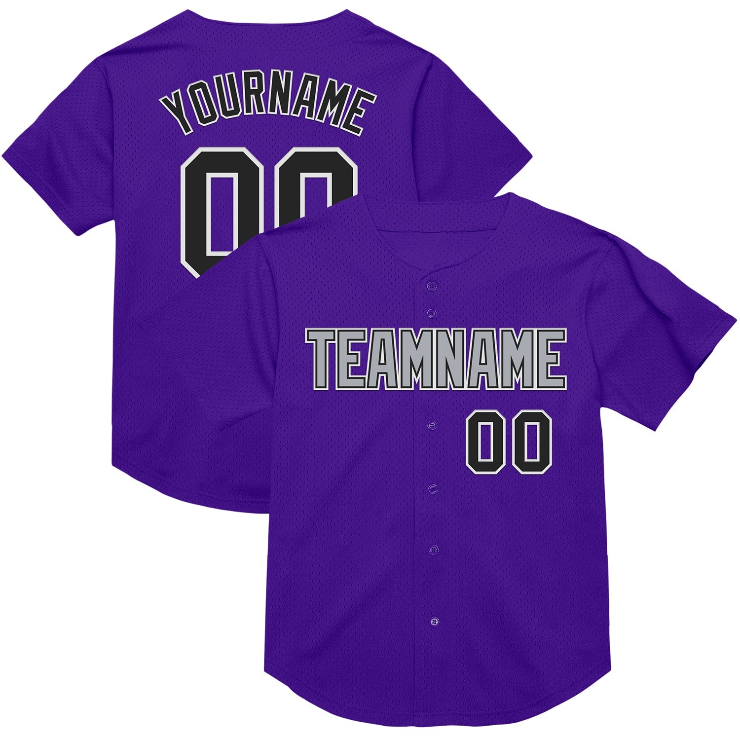 Custom Purple Black-Gray Mesh Authentic Throwback Baseball Jersey - Main View