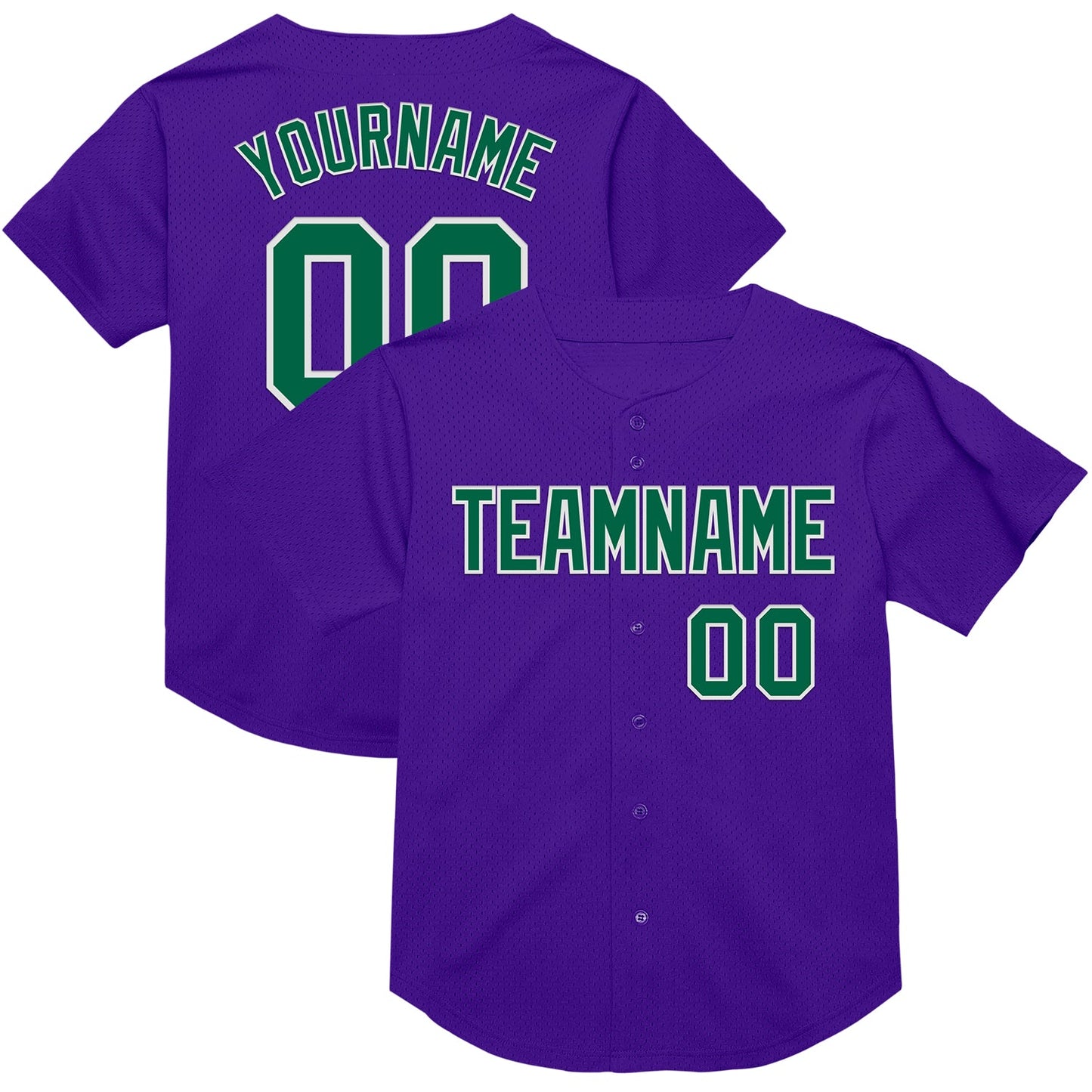 Custom Purple Kelly Green-White Mesh Authentic Throwback Baseball Jersey - Main View