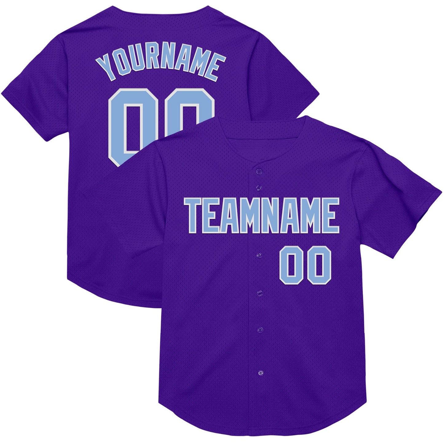 Custom Purple Light Blue-White Mesh Authentic Throwback Baseball Jersey - Main View