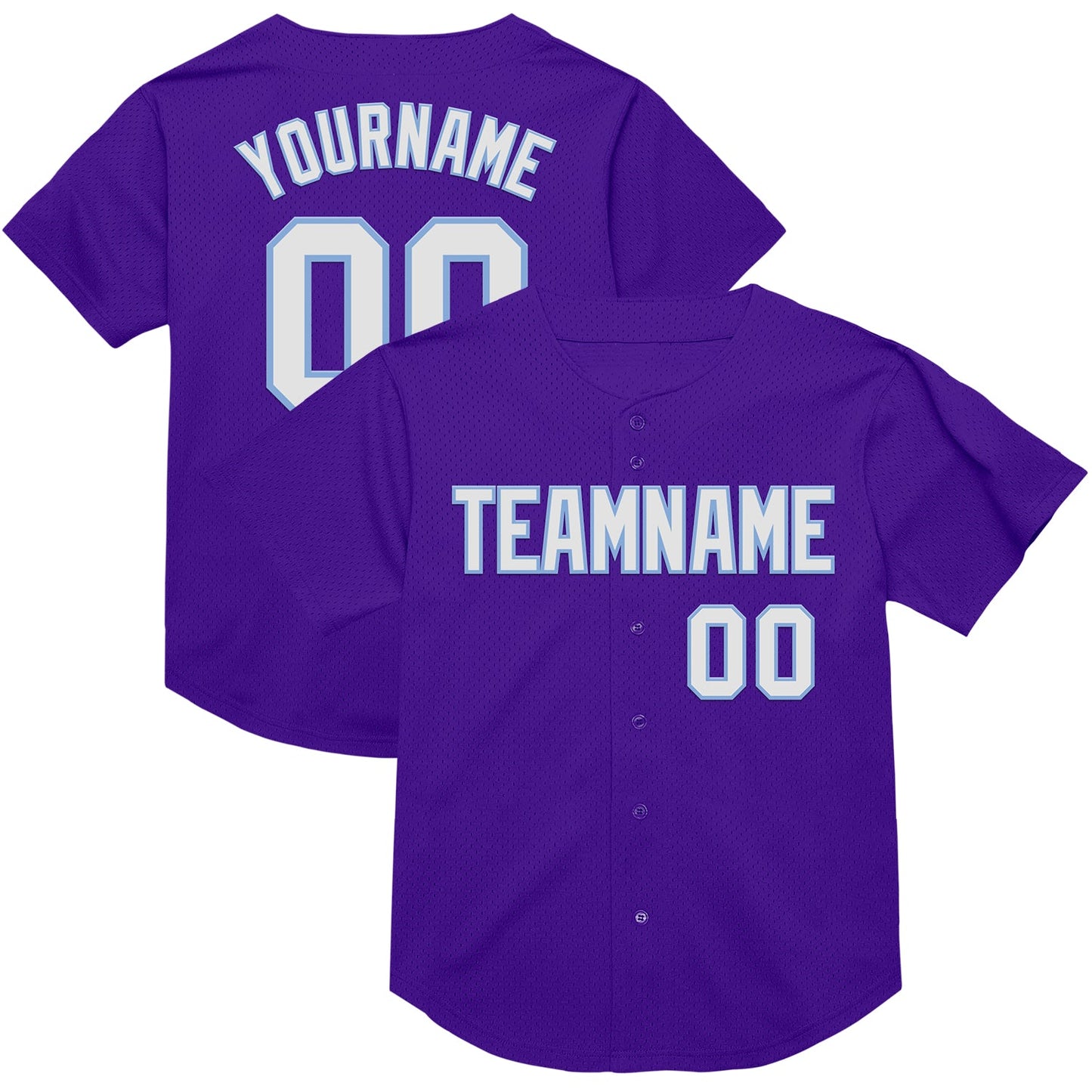 Custom Purple White-Light Blue Mesh Authentic Throwback Baseball Jersey - Main View