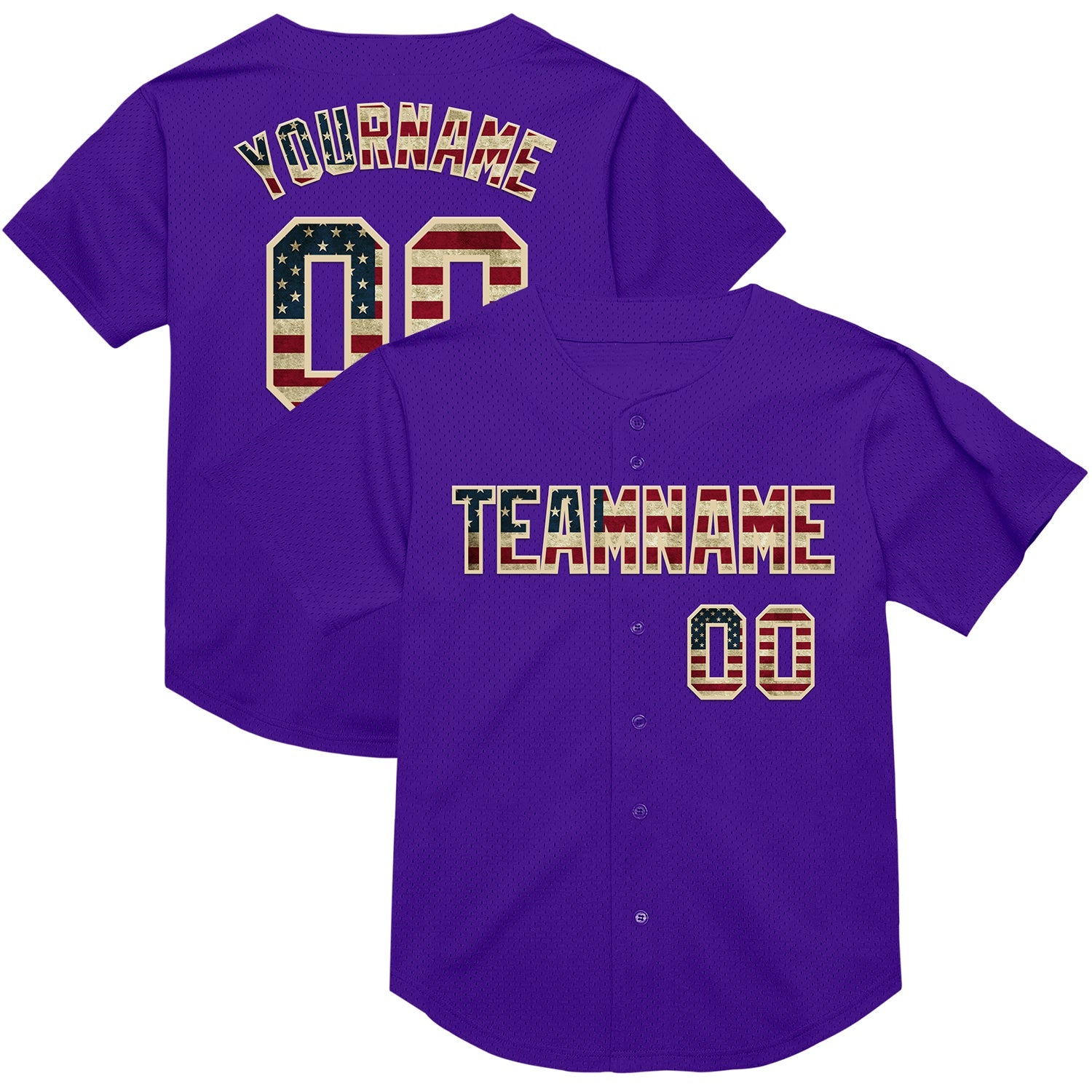 Custom Purple Vintage USA Flag-Cream Mesh Authentic Throwback Baseball Jersey - Main View