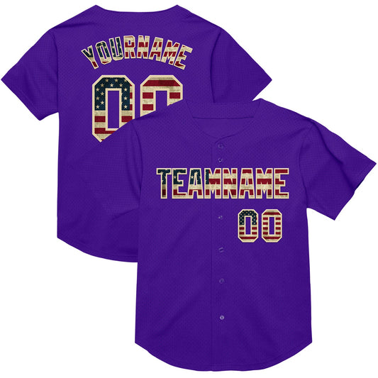 Custom Purple Vintage USA Flag-Cream Mesh Authentic Throwback Baseball Jersey - Main View