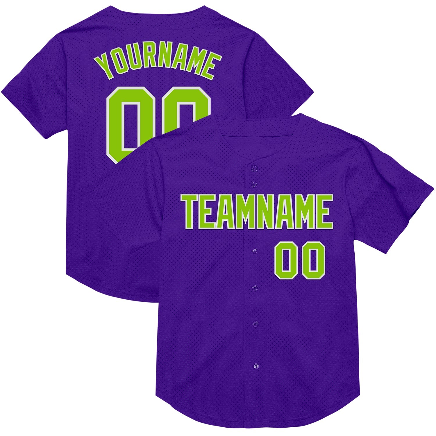 Custom Purple Neon Green-White Mesh Authentic Throwback Baseball Jersey - Main View