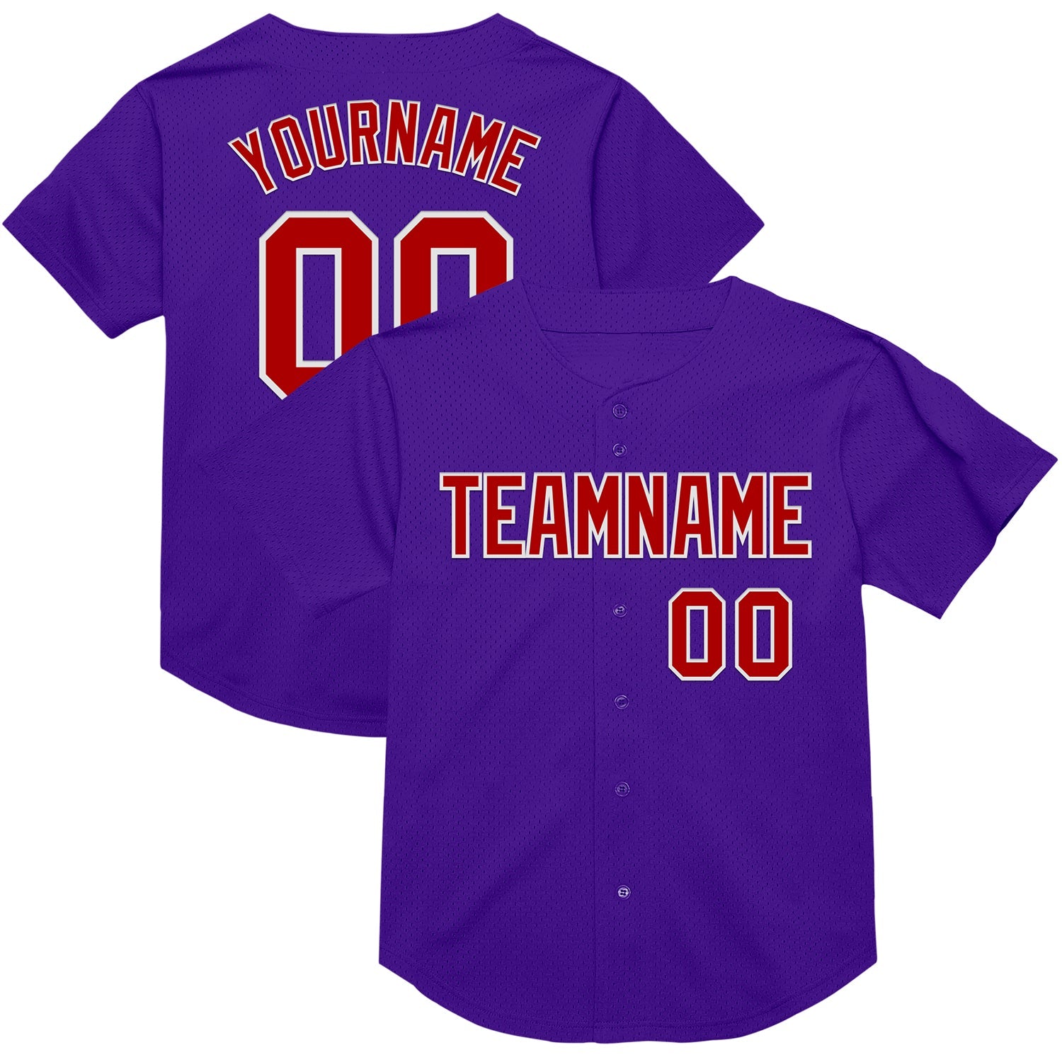 Custom Purple Red-White Mesh Authentic Throwback Baseball Jersey - Main View