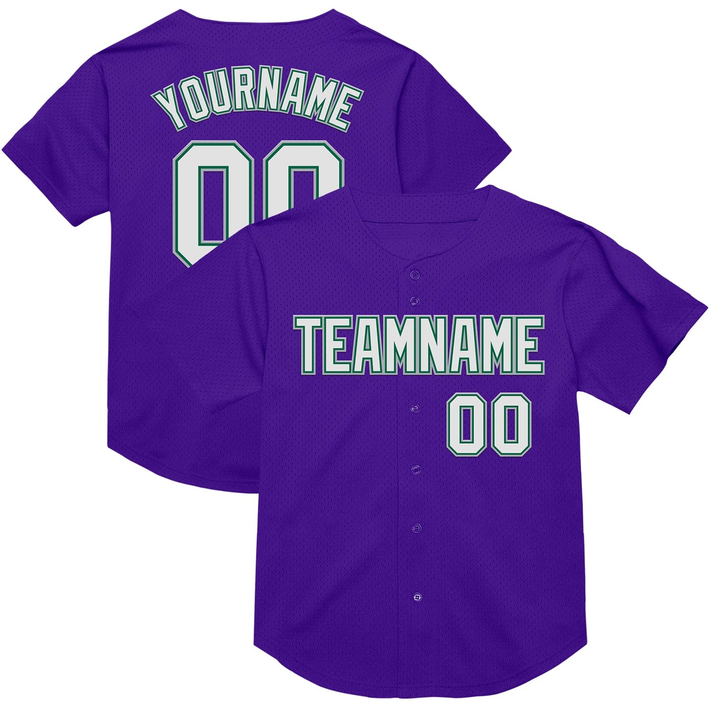 Custom Purple Kelly Green-Gray Mesh Authentic Throwback Baseball Jersey - Main View