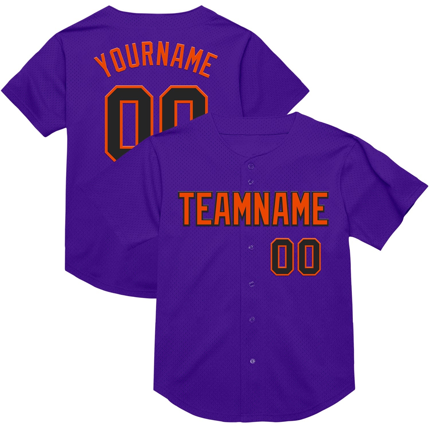 Custom Purple Black-Orange Mesh Authentic Throwback Baseball Jersey - Main View